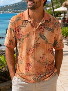 Vintage La Cabana Hawaiian Polo Shirt Hibiscus Floral Resort Beach Men’s large